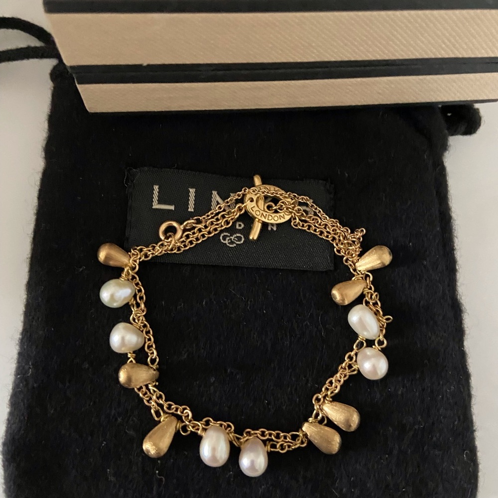 Links of London 18k Gold Double Strand Pearl Bracelet and Satin Finish Drops